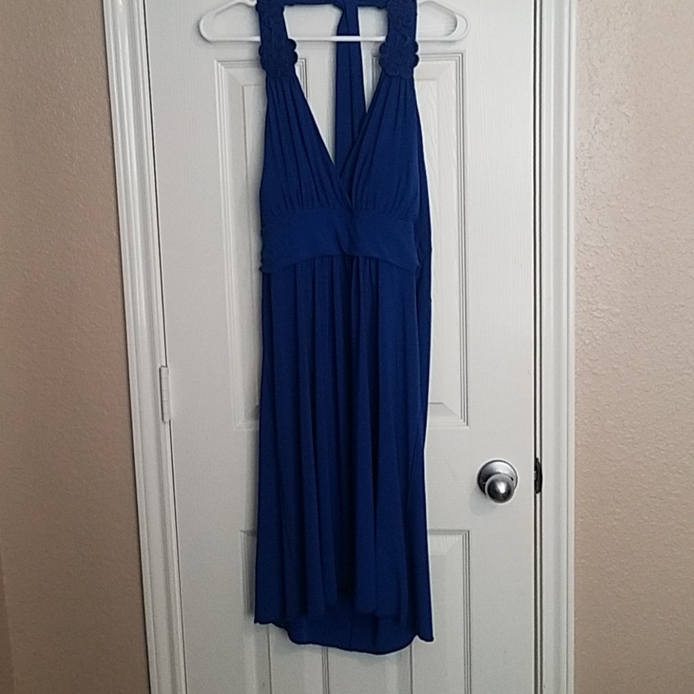 Blue flower detailed halter dress